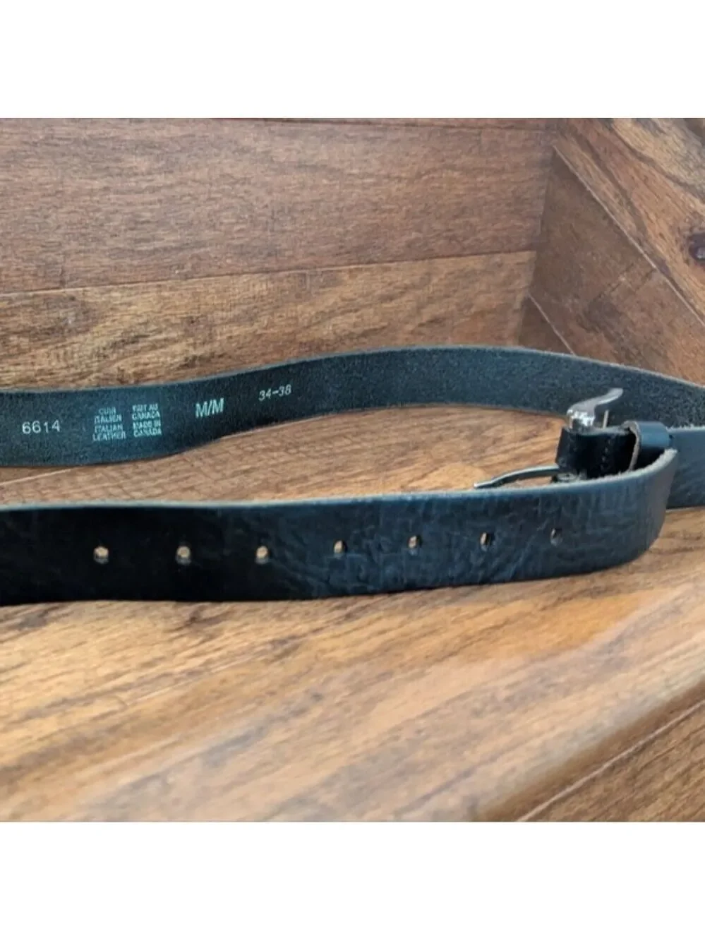 Vintage Italian Leather Belt Black Leather Size 34-38 Made In Canada